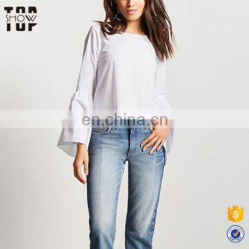 Guangdong oem factory trumpet cuffs women cotton blouse tops