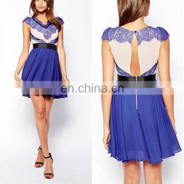 2016 Latest Design Royal Blue V-neck Sleeveless Short Prom Dress