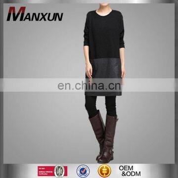 Handmade Customized High Quality Fashion Women Black Block Clothing Long Sleeve Round Neck Apparel Loose Elegant Garment
