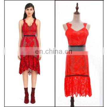 beautiful red lace hollow out sleeveless dresses for wedding dress