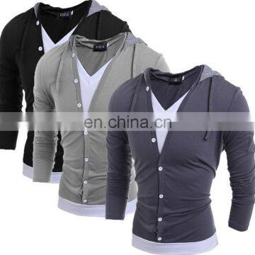 New Fashion Mens V Neck Long Sleeve Slim Fit Hooded Casual T-Shirt Tops Tee Shirts photo-2