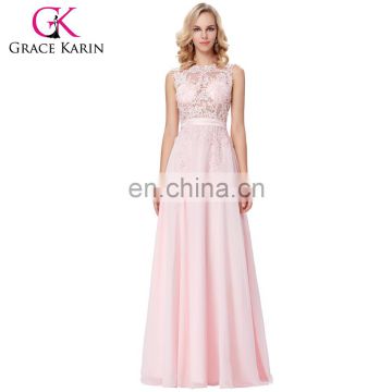 Grace Karin Elegant Sleeveless Sheer Bodice Chiffon Long Pink Evening Gowns Party Gowns 8 Size US 2~16 GK000141-1