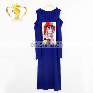 Support OEM & ODM 2017 New Fashion Pattern 3/4 Sleeve Woman Long Casual Ladies Off-shoulder Dress photo-3