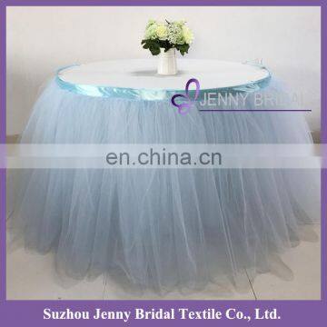 TS091#73 blue tulle materials in table skirting designs for wedding