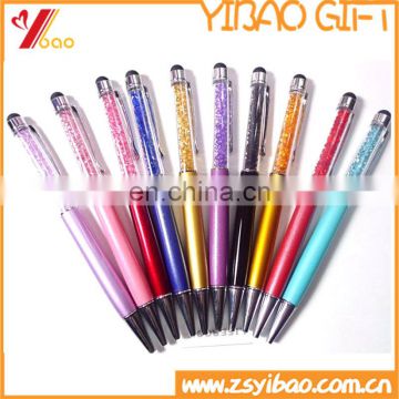 Promotional custom double functional touch screen plastic ball point pen with crystal