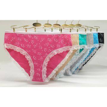 Yun Meng Ni Underwear Cute Flower Printed Women Underwear Soft Lace Trim Girls Briefs Breathable Cotton Lady Panty