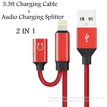 2 in 1 Converter Splitter Audio Charging Cable For Iphone X