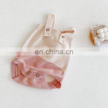 Autumn Baby Girl Infant Children Rabbit Ear Color Matching Knitted Wool One-Piece Suit Baby Bodysuit Triangle Crawling Clothes