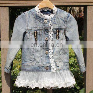 Kids outfit children spell lace princess outwear baby washed denim jacket