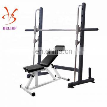 Multifunctional safety rail weight lifting bench and squat rack