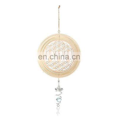 Wooden Tree of Life Windchimes Pattern Meditation Yoga Wall Decoration Flowers of Sacred Life Rotary Windchimes