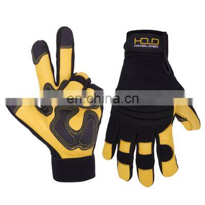 HANDLANDY New Design Yellow Deerskin Leather Mechanic Construction Gloves Anti Abrasion Leather Gloves High Quality For Men