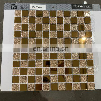 25x25mm Mosaic Mesh Stainless Steel Diy Electro-plated Golden Rose Golden Silver Mirror Glass Mosaic Tile photo-4
