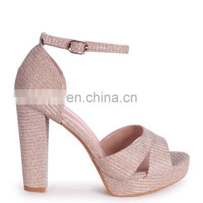 Platform high block heels closed back ankle strap rose gold glitter sandals women shoes other colors are available