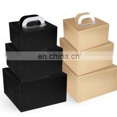 Wholesale printed cardboard paper box cake food packaging box with handle