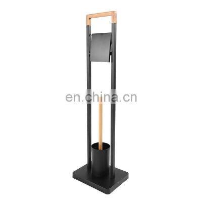 Bamboo Standing Black Bathroom Toilet Brush Holder photo-2