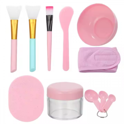 Wholesale Pink 11 in 1 Professional Self Skin Care Tool Kit Mask Brush Spatula Bowl Face Mask Set With Headband Your Own Brand