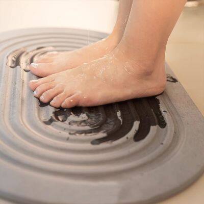 Comfortable Absorbent Special Wave Engraving Diatomite Stone Bath Mat Manufacturer photo-3