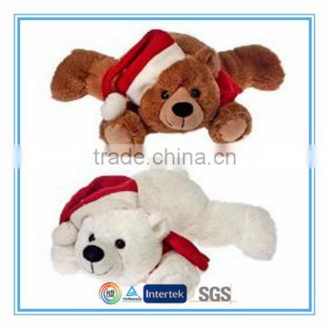 Custom white and brown christmas teddy bear plush toy with christmas hat