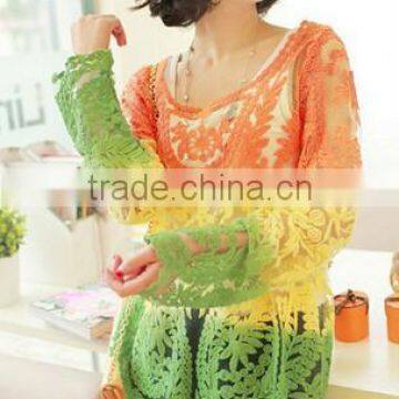 Instyles CASUAL LACE HOOK SUMMER LACE BLOUSE,COLORFUL LACE SMOCK boutique clothing Clothing