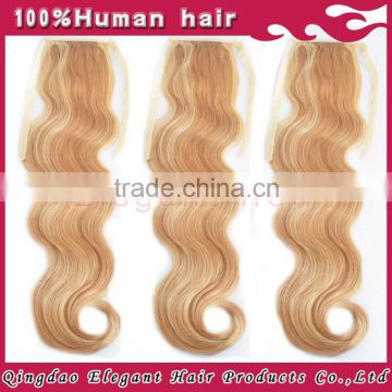 Fashion hair extension two tone highlight color blonde Virgin russian hair ponytail