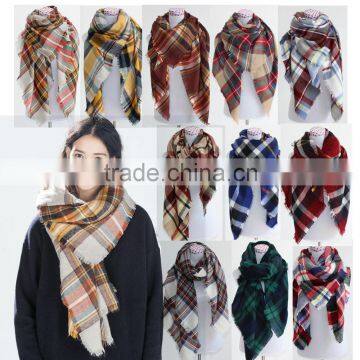 New Style Winter Woman Fashion Square Classical Plaid Wool Scarf