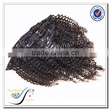 Wholesale clip in hair extension 100% human hair deep wave kinky curly clip in hair extensions