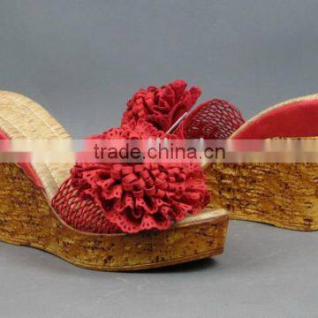 hot selling big flower cork wedge heels sandals slippers