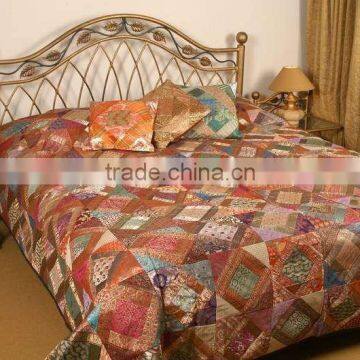 Wholesale designer silk decorative patchwork bedspread bedding from India