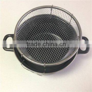 frying pan 3 pieces sets stockpot metal frying basket net with glass lid