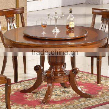 Simple and durable solid rubber wood round dining table in brown