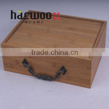 Bamboo storage boxes with handle and slid lid