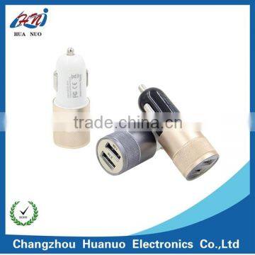 New metal thread halo dual 2.1A 1A USB car charger wholesale Promotional customized mini car USB charger for phone