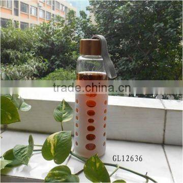 eco personalized pyrex glass drink bottle with bamboo top