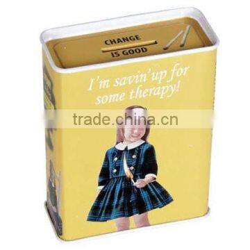 Square tin money box