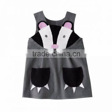 (CD932#grey )2-6Y fox embroidered sleeveless children corduroy dresses for girls