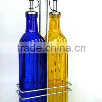 TW931 2pcs glass oil and vinegar bottle with metal rack