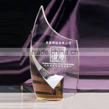 high quality nice design crystal glass award plaque with company logo