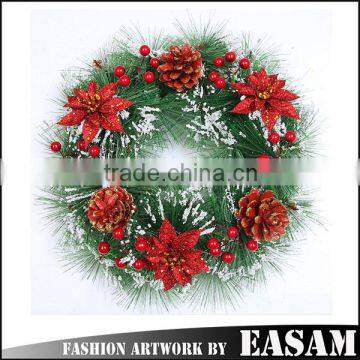 Hot selling plastic christmas wreaths with red flower