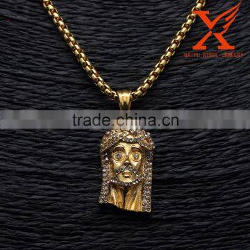 14k Gold Plating Finish Stainless Steel Samll Jesus Face Head Pendant Mens Hip Hop Jewelry                        
                                                Quality Choice