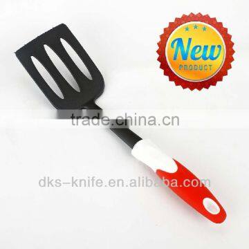 TSY001A-SLT Black Nylon Slotted Turner with White PP and Red TPR handle Nylon Kitchen Tools