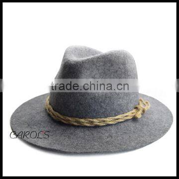 2016 hot sell fashion blank hemp rope decorated women /men wool felt hat                        
                                                Quality Choice