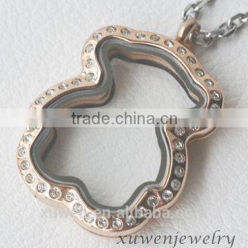 living bear shape crystal 316l glass memory locket charms