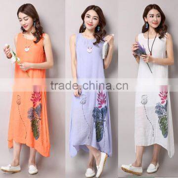 JPSKIRT160839 Latest Fashion Ladies Long A Line Linen Dress