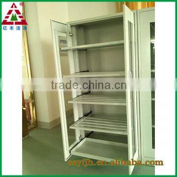 Stainless steel two glass display sliding door steel file cabinet, metal file cabinet