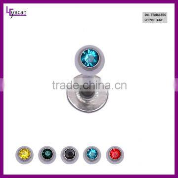 Hot Selling Fashion Gem Ball Flat 201 Stainless Steel Labret Piercing Jewelry