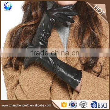 Winter fashion thinsulate lined long sheepskin leather sleeve ladies hand gloves