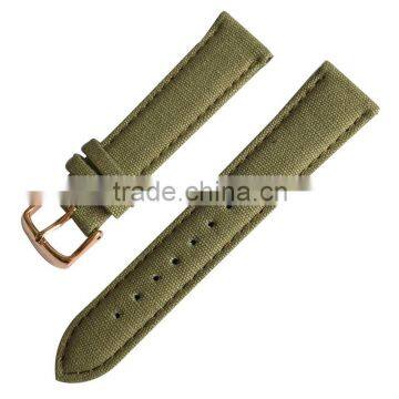 Army Green Canvas Stitched Genuine Leather 15mm Watch Band