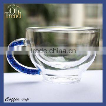 High Quality Multi-function Small Reusable Coffee Cup Sleeve Borosilicate Glass Tea Cupwith Blue Diamond Shank Unique Style photo-4