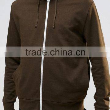Promotion Men 100% Cotton High Quality White Zipper Rib Hem Blank Khaki Hoodie photo-3